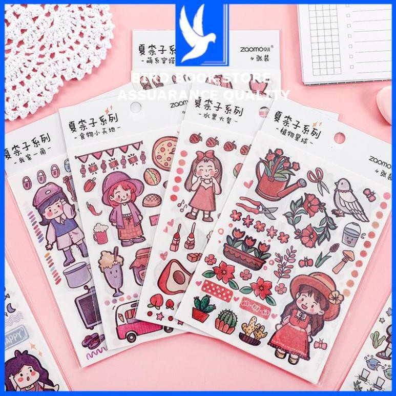 Bộ 4 tờ sưu tập nhiều sticker dán cuộc sống thú vị Birdbook