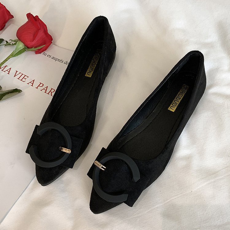 Giày búp bê da lộn đế bằng trang trí khóa cài phong cách Hàn Quốc mới 2020 cho nữ