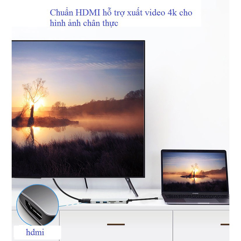 Hub USB Type C cho Macbook 1 ra 6 hỗ trợ truyền tải dữ liệu 3.0 và xuất video 4K HDMI - Gia dụng SG