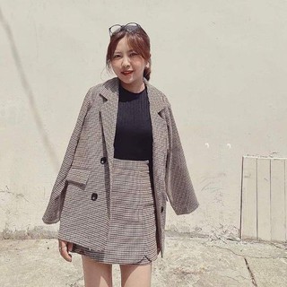 SET VEST SỌC CARO 2 MÓN, CÓ VIDEO, ÁO VEST 4 NÚT QUẦN VÁY