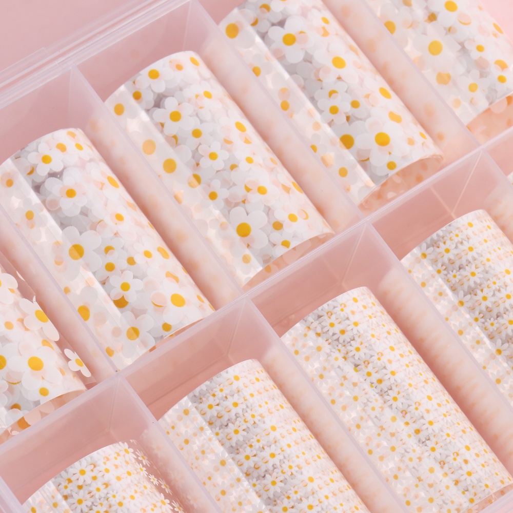 Bộ 10 Miếng Dán Trang Trí Móng Tay Toàn Diện Họa Tiết Hoa Cúc Đơn Giản