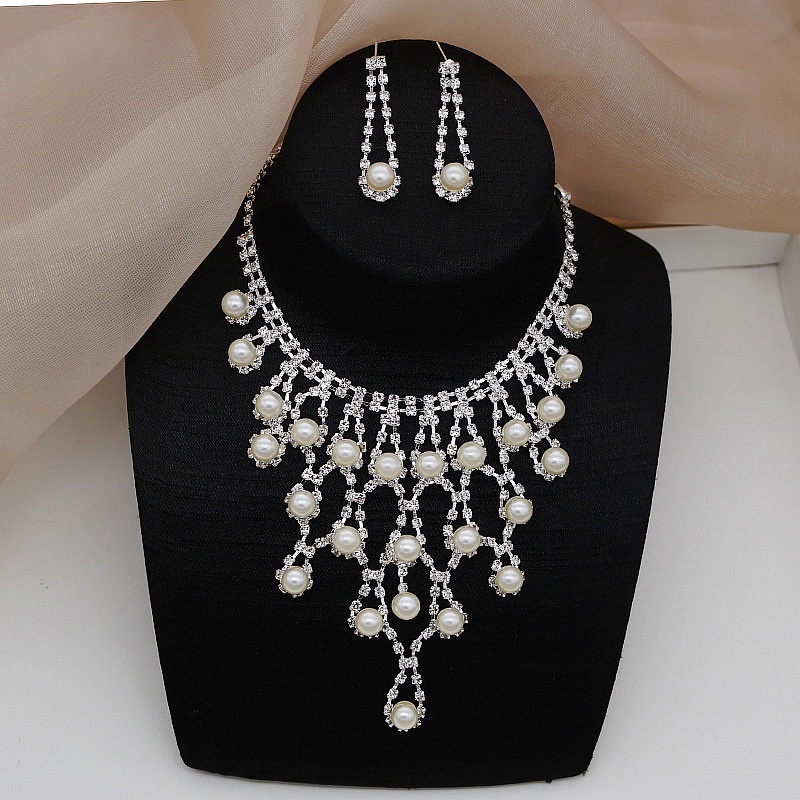 Set Vòng cổ Và Đôi Khuyên Tai Đính Ngọc Trai Thiết Kế Thời Trang