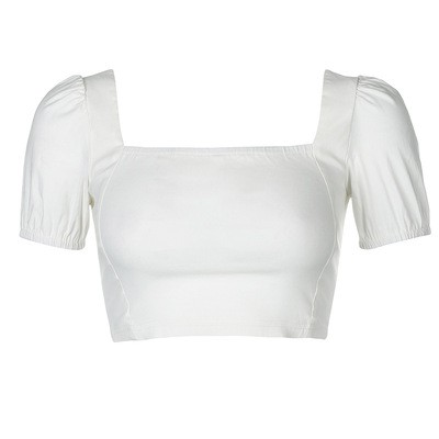 Palace Puff Sleeve Square Navel Bare White Top 2021 European and American Cross-border Fashion Foreign Trade New INS St