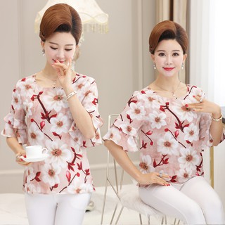 Áo tay bèo in hoa trung niên chất đẹp