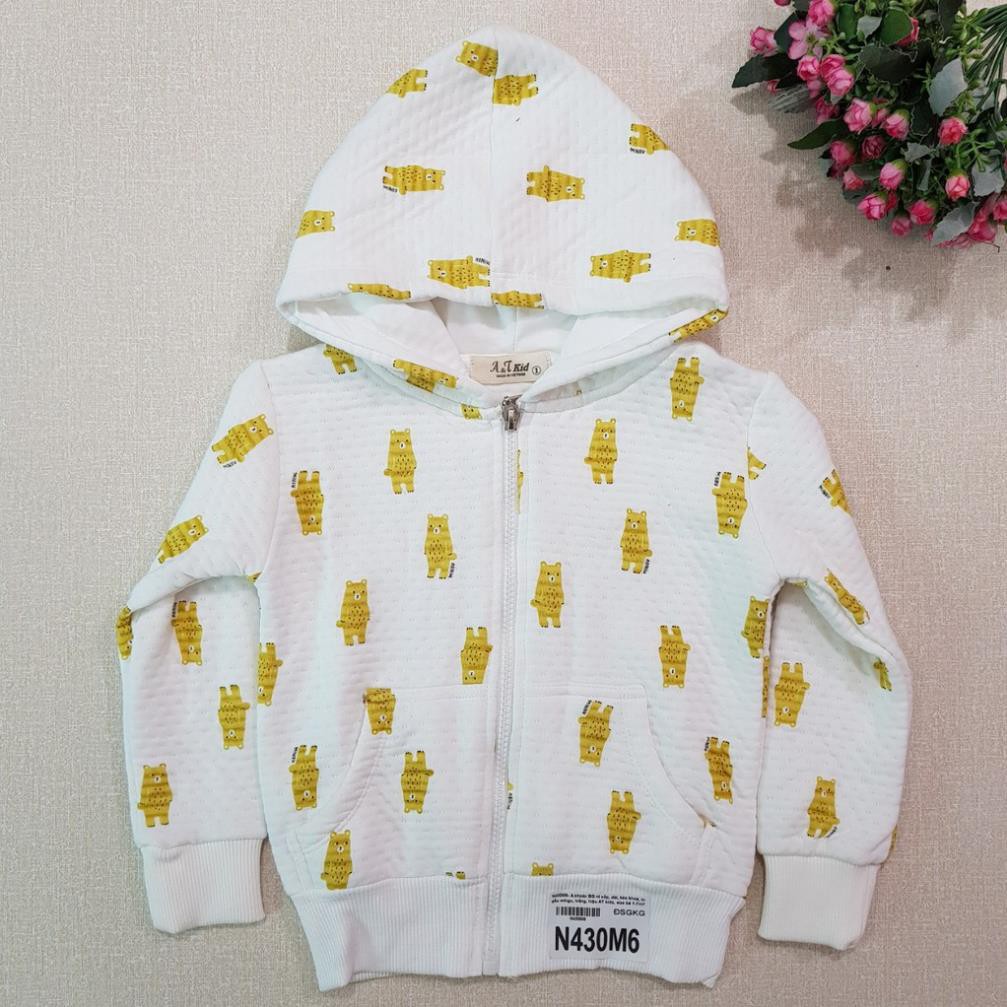 N430M5- Aó khoác bé gái nỉ xốp, dài, kéo khoá, in gấu babu, trắng, hiệu AT kids, made in Việt Nam