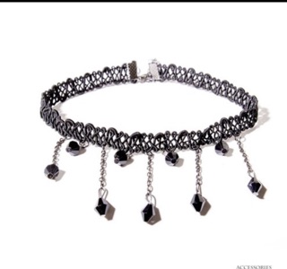 Vòng Cổ Chocker Tua Rua Đá Đen - Chocker Cổ