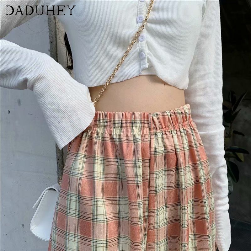 DaDuHey💕 Women's Plaid Elastic Waist Wide Leg Pants Women Floor Straight Plus Size Casual Loose Floor Trousers