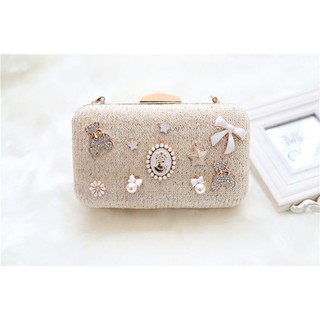 Túi Clutch đính họa tiết cao cấp BERI (kem) - TUI029
