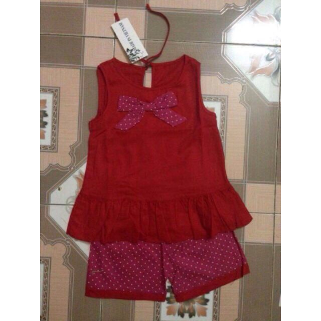 Bộ thô mềm nơ cổ quần hoa