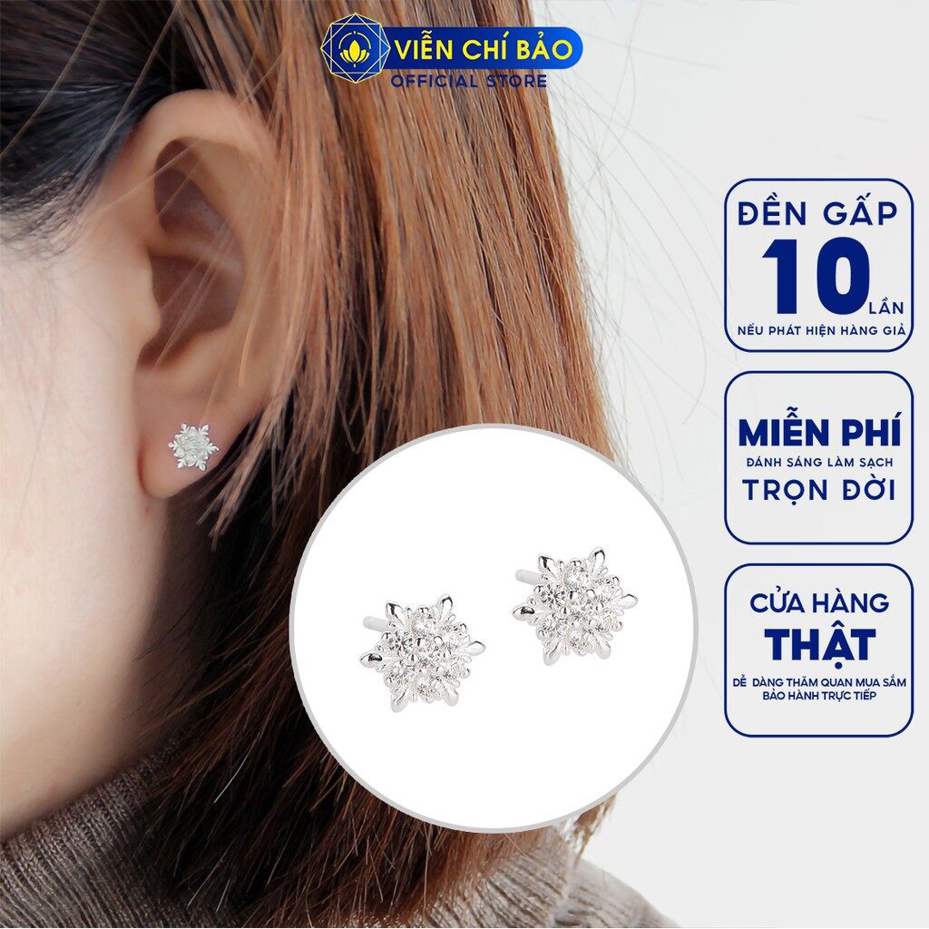 Bông tai bạc nữ bông tuyết đính đá chất liệu bạc 925 thời trang phụ kiện trang sức nữ Viễn Chí Bảo B400193