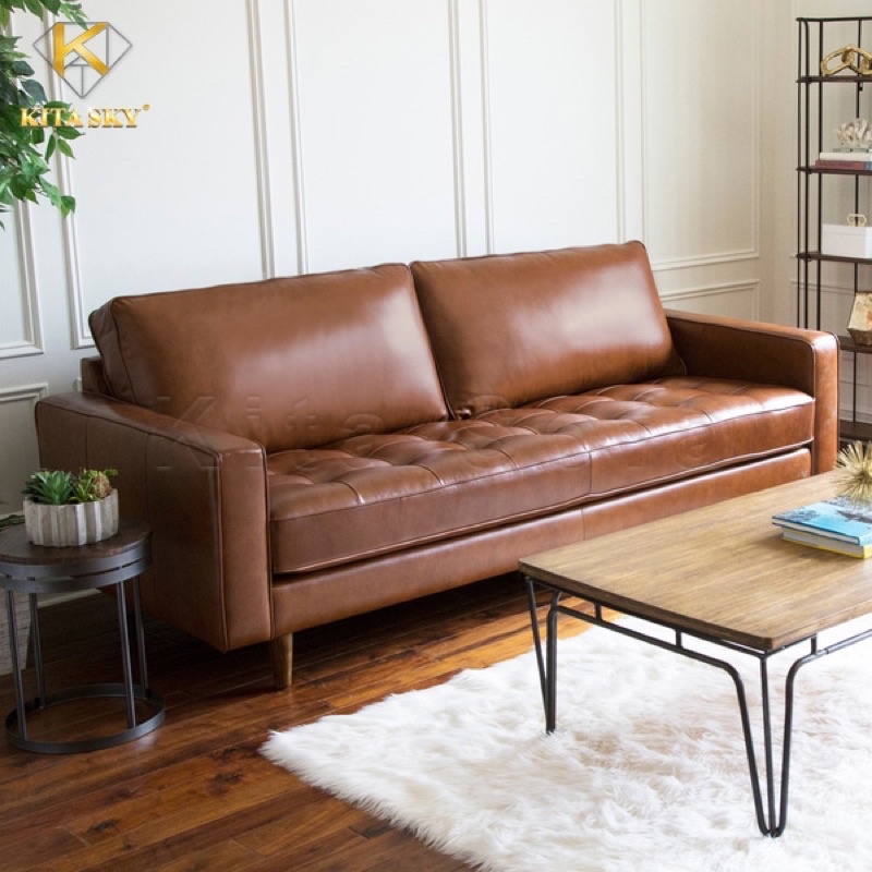 Sofa da màu vàng bò