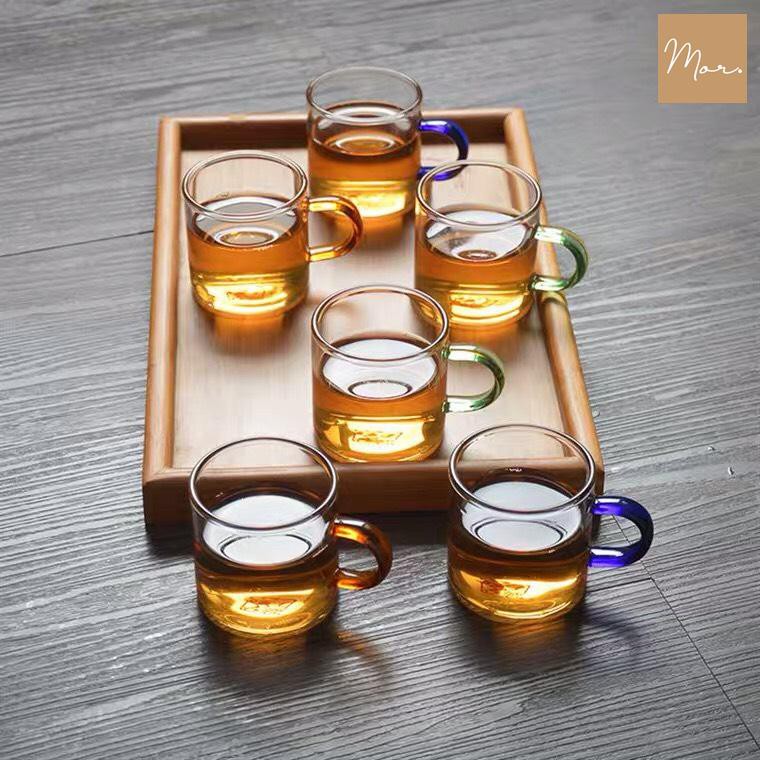 Set 6 chén thủy tinh chịu nhiệt - 100ml (Quai màu)