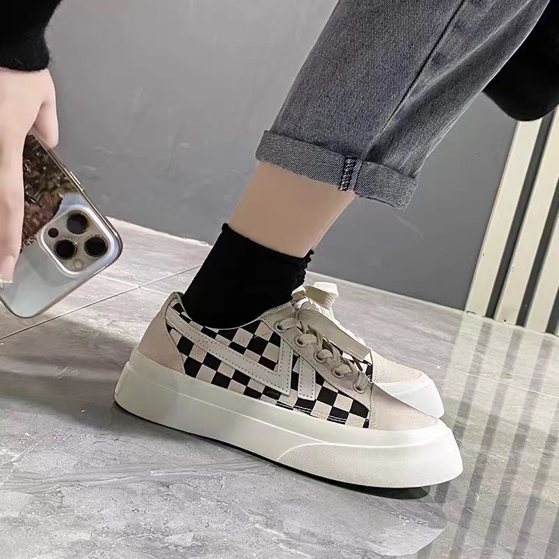 Giày thể thao nữ độn đế sọc kẻ caro thời trang mẫu mới năm nay