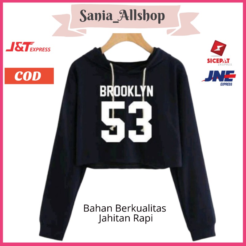 Áo Khoác Croptop Có Mũ Trùm Đầu Màu Xanh Navy L1M1 53