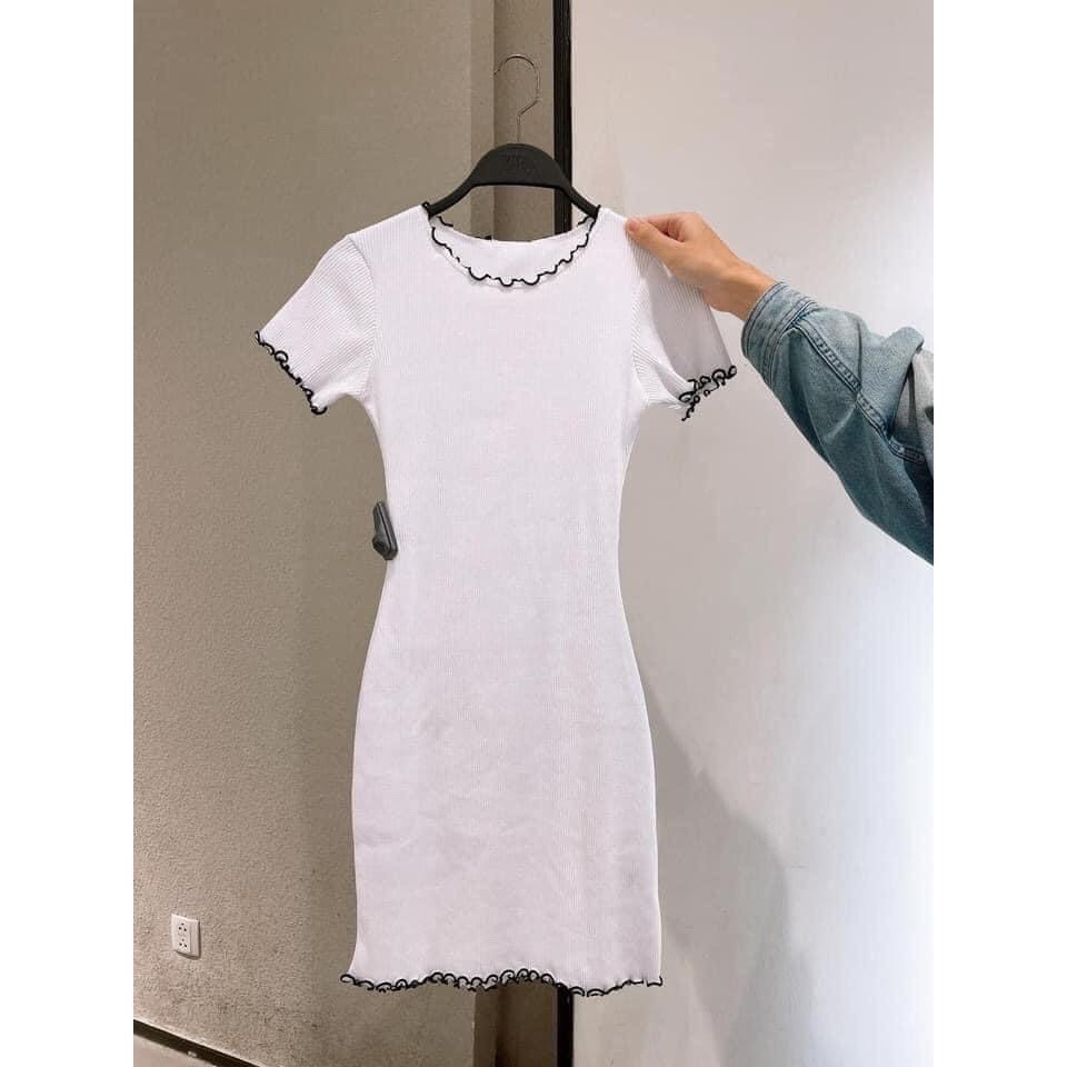 VÁY BODY VIỀN CHỈ CỘC TAY DÁNG ÔM BODY TRẮNG ĐEN - ĐẦM CHỈ NỔI VIỀN SEXY