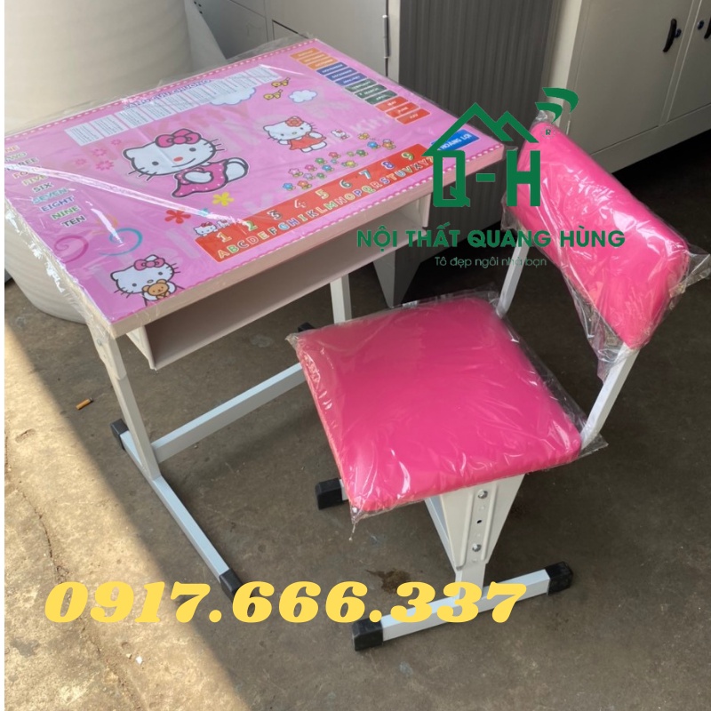 BỘ BÀN HỌC SINH CHÂN SẮT  KITTY DÀNH CHO BÉ GÁI