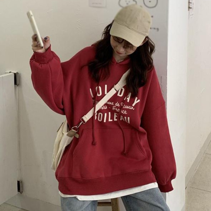 Áo hoodie có nón dây rút in chữ thời trang nữ tính