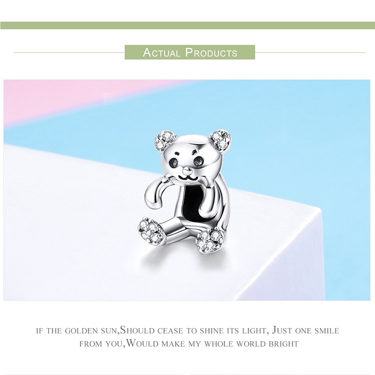 Hạt phụ kiện Bamoer bạc 925 hình gấu dễ thương thời trang làm vòng tay