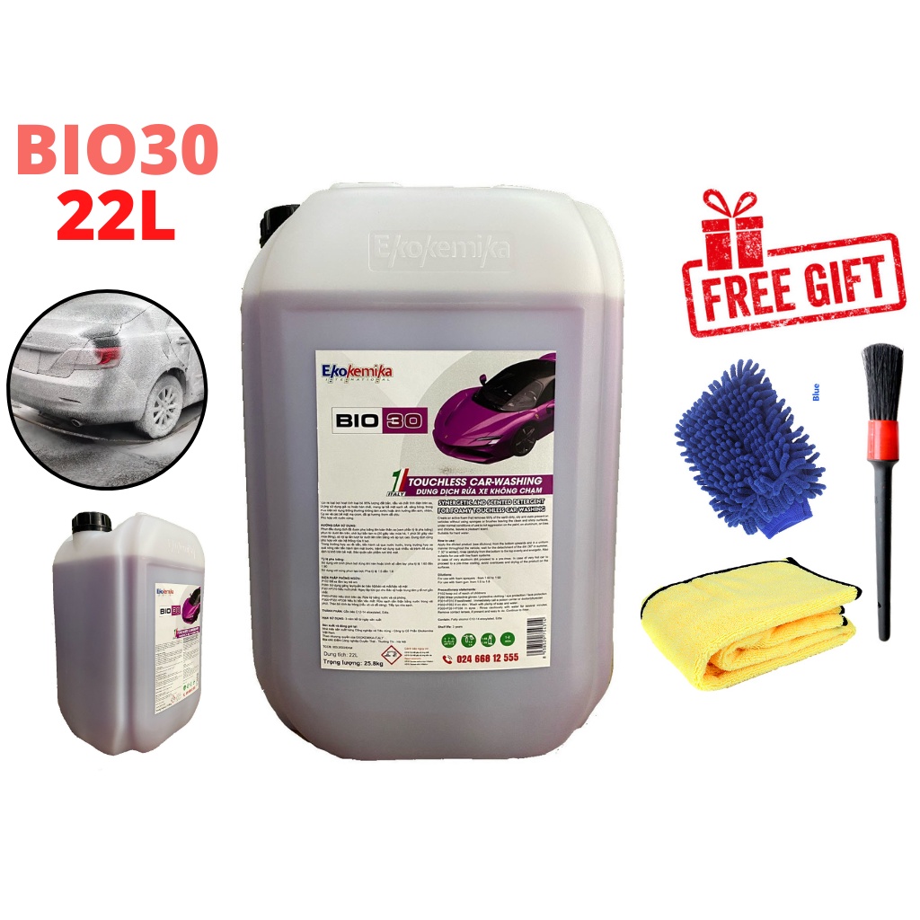 Dung Dịch Rửa Xe Không Chạm Siêu Sạch Ekokemika BIO 30 Cho Xe Du Lịch, Xe Con Kèm Quà Tặng 22L
