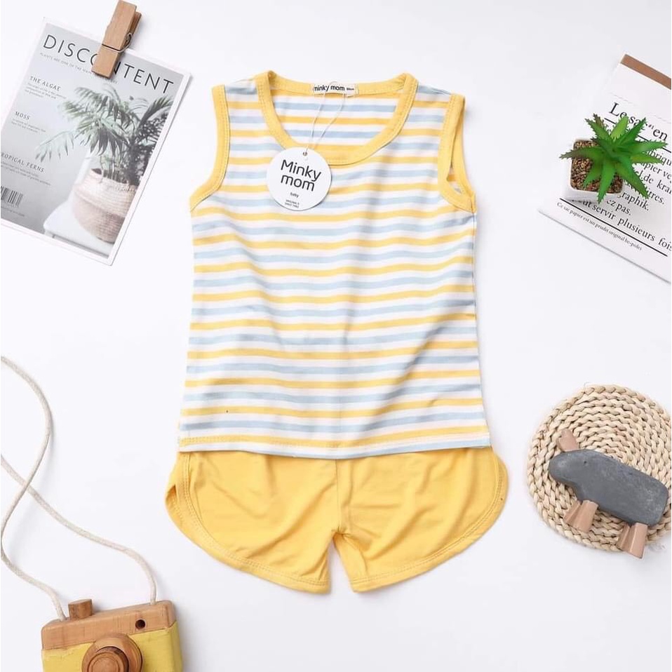 Bộ ba lỗ Minky Mom thun lạnh sọc dệt từ 7-25kg Minky Mom mềm mịn mát cho bé trai bé gái [HÀNG CHUẨN]