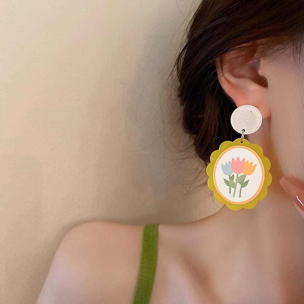 Khuyên Tai Acrylic Hình Hoa Tulip Phong Cách Hàn Quốc Ngọt Ngào