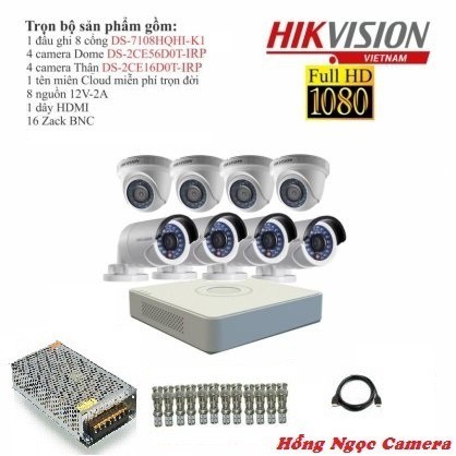 Trọn bộ 8 camera giám sát Hikvision TVI 2 Megapixel DS-2CE56D0T-IRP Full HD