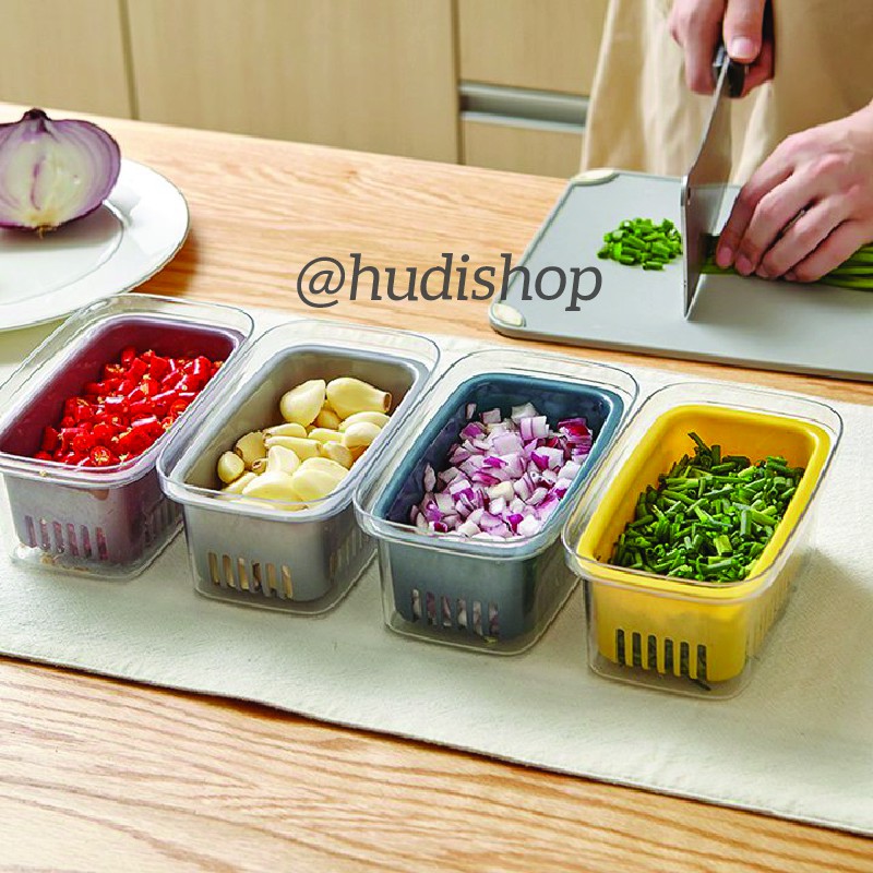 Hộp Nhựa Đựng Thực Phẩm Cao Cấp, 2 Ngăn Có Nắp, Khay Để Tủ Lạnh Tiện Lợi Chống Mùi, Chống Vi Khuẩn - GD370 Hudishop | BigBuy360 - bigbuy360.vn