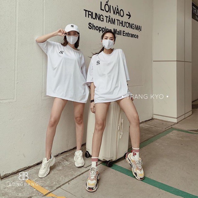 áo phông nữ phom rộng thêu chữ N.Y chất cotton