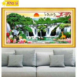 Tranh gắn đá non nước hữu tình Phong cảnh lưu thủy sinh tài Lv427 (120x55cm) [KHO SỈ] Tranh chất lượng cao