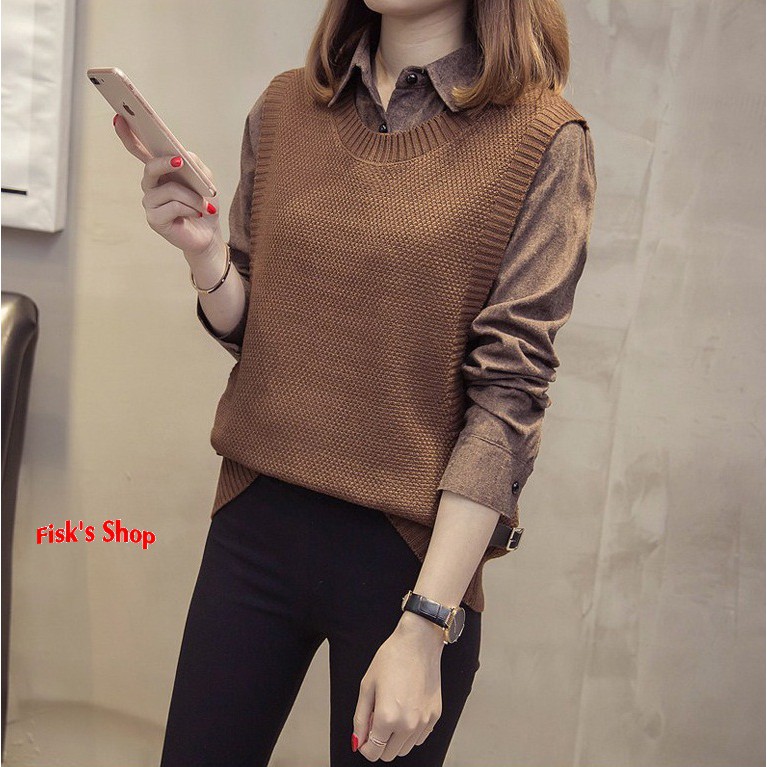 Áo len gile liền sơ mi