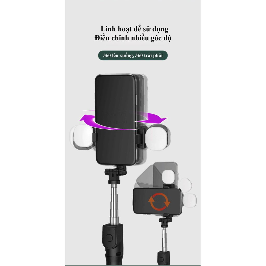 Gậy Tự Sướng chụp hình Avohero L-01 cây chụp ảnh có chân đứng và 2 đèn LED hỗ trợ livestream | BigBuy360 - bigbuy360.vn