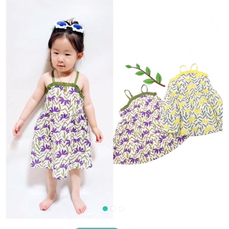Váy dây xuất Hàn cho bé gái hoạ tiết lá 2 màu