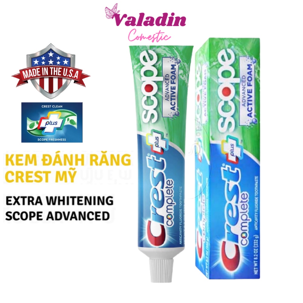 Kem đánh răng Mỹ CREST Complete Plus Scope Advanced Active Foam 232g