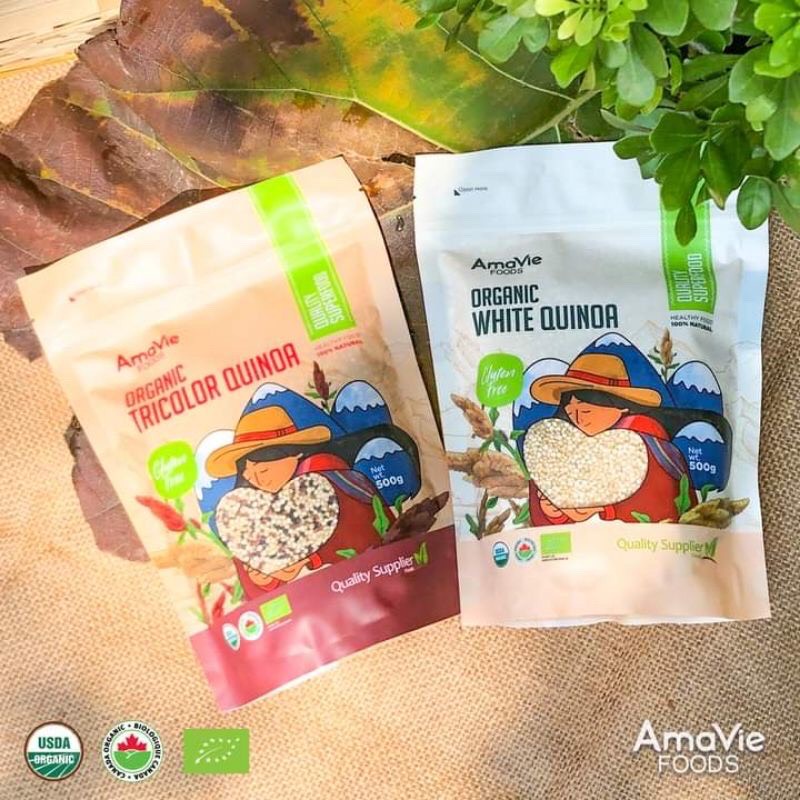 Hạt quinoa diêm mạch hữu cơ Amavie trắng và quinoa hữu cơ Amvie 3 màu dành cho bé ăn dặm