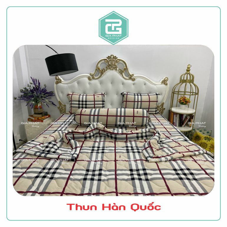 Bộ ga gối Thun Lạnh Hàn Quốc { 4 Món } họa tiết kẻ sọc  BBR ( 1 ga bọc + 2 vỏ gối nằm + 1 vỏ gối ôm )