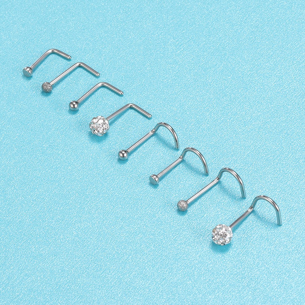 Bộ 8 khuyên mũi đầu tròn bằng thép không gỉ chất lượng cao 20g