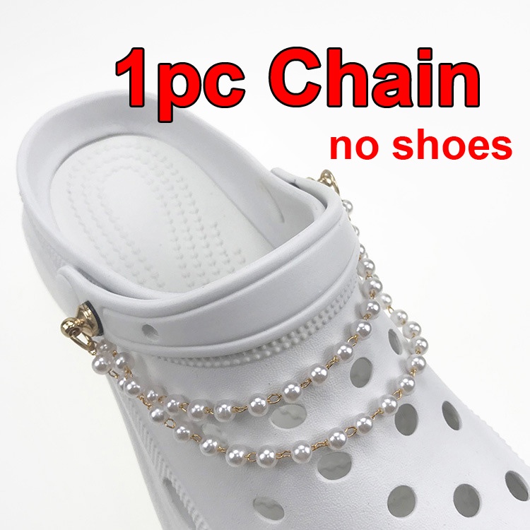 Bộ Phụ Kiện Dây Xích Kim Loại Đính Đá Ngọc Trai Hoa Cúc Trang Trí Giày Dép Cho Nữ