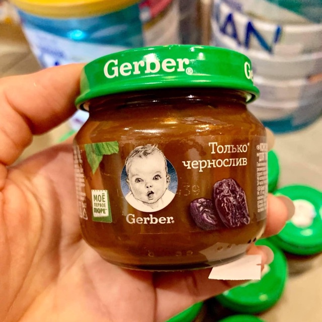 Mận nghiền Gerber set 2 hộp cho bé từ 4/6 tháng ăn dặm/ Mận đen nghiền hũ thủy tinh của Nga
