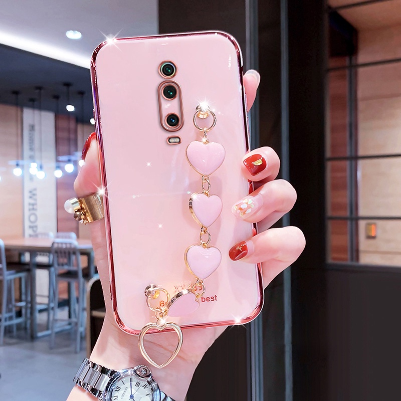 Ốp điện thoại silicone có dây đeo cổ tay hình trái tim cho Redmi k20 pro mi k20