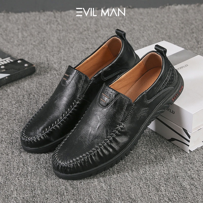 Giày Lười Nam EVIL SIMPLE 72 Chất Liệu Da Dẻo Dai màu Đen