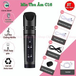 Mic live stream karaoke đa năng c16 giả giọng đủ dây kết nối tặng tai phone