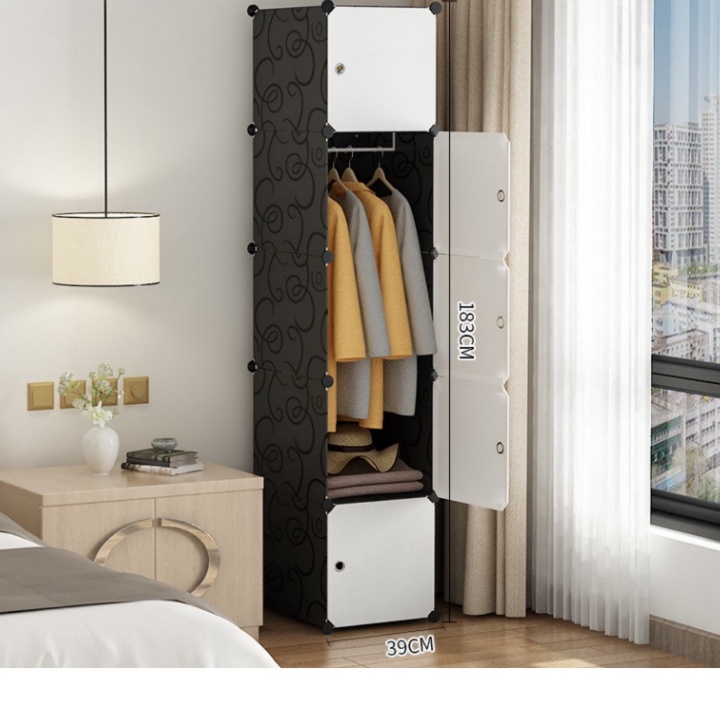 TỦ ĐỒ LẮP GHÉP THÔNG MINH 5 Ô CỬA TRẮNG ĐỤC ĐA NĂNG ĐỂ ÁO DÀI sâu 47cm, vách trắng.