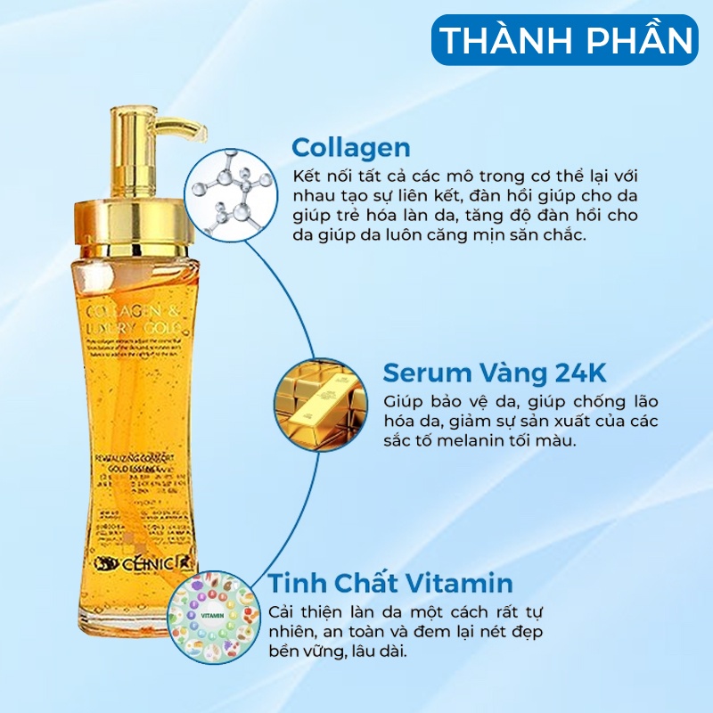 Serum Vàng 24k Dưỡng Trắng Da Dưỡng Ẩm Luxury Gold 3w Clinic Hàn Quốc 150ml Giúp Chống Lão Hóa & Căng Bóng Da