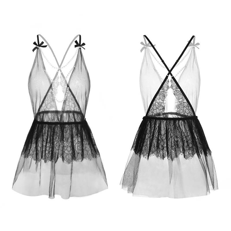 Đầm ngủ ren lưới cổ chữ V khoét sâu thiết kế ngọt ngào quyến rũ cho nữ