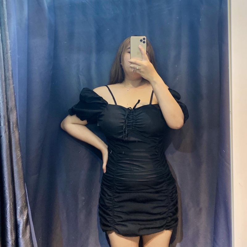 BIGSIZE Đầm body tay phồng bẹc vai bigsize 50-90kg có mẫu chụp thật 100%