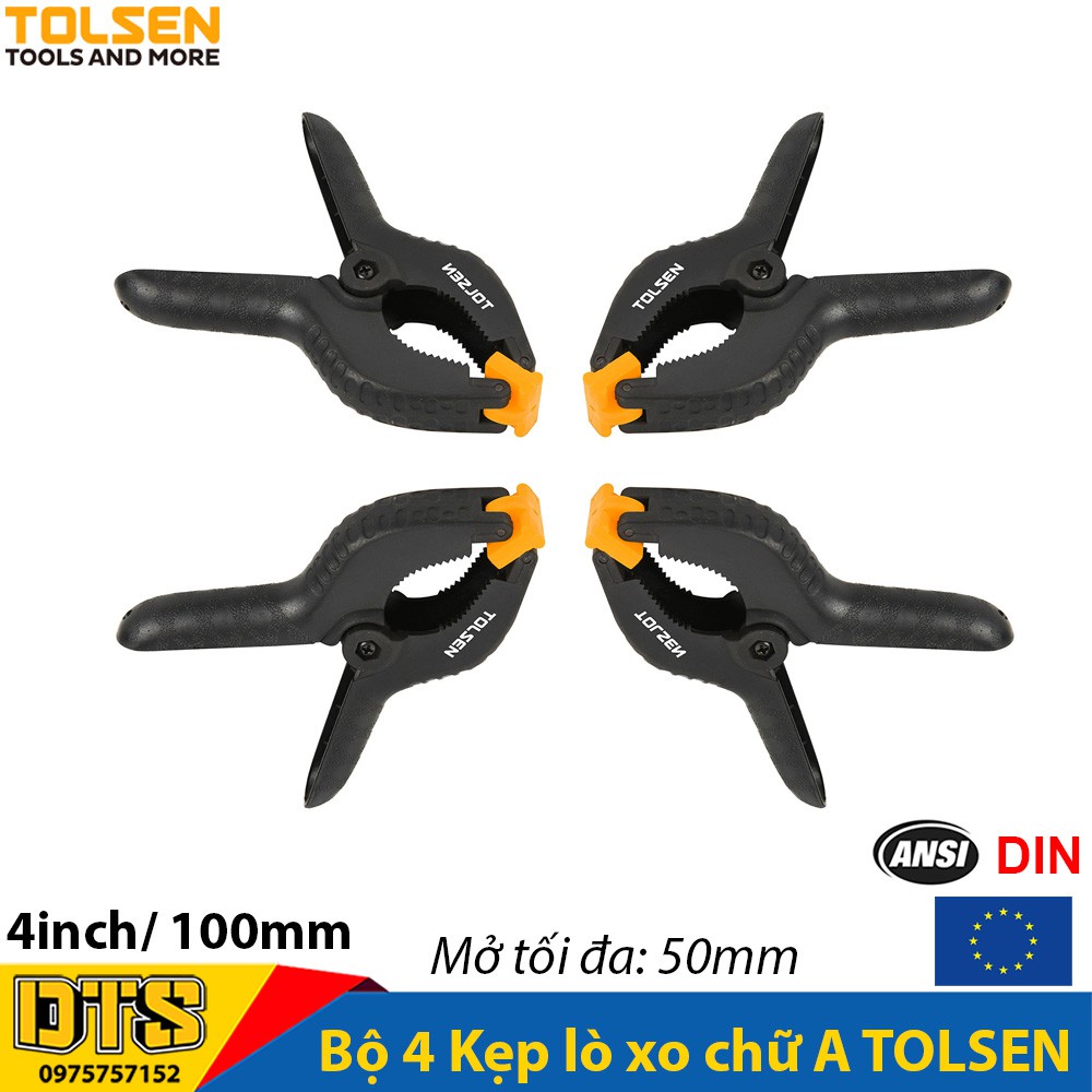 Bộ 4 Kẹp lò xo kẹp gỗ, kẹp gỗ chữ A TOLSEN 4inch -  100mm, cơ khí thông minh - Tiêu chuẩn xuất khẩu Châu Âu