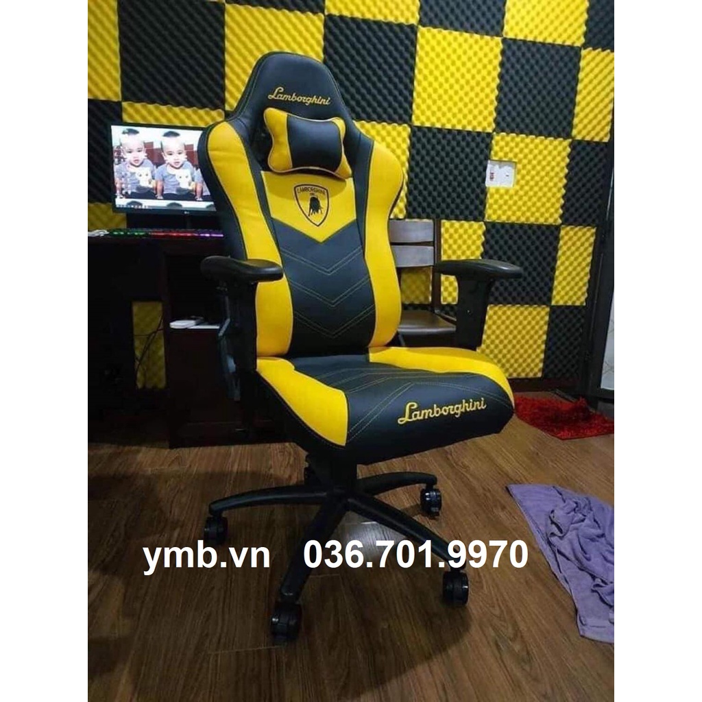 Ghế Gaming Lamboghini xoay ngả lưng 180 độ chỉnh cao thấp ghế gaming stream văn phòng - Màu Vàng