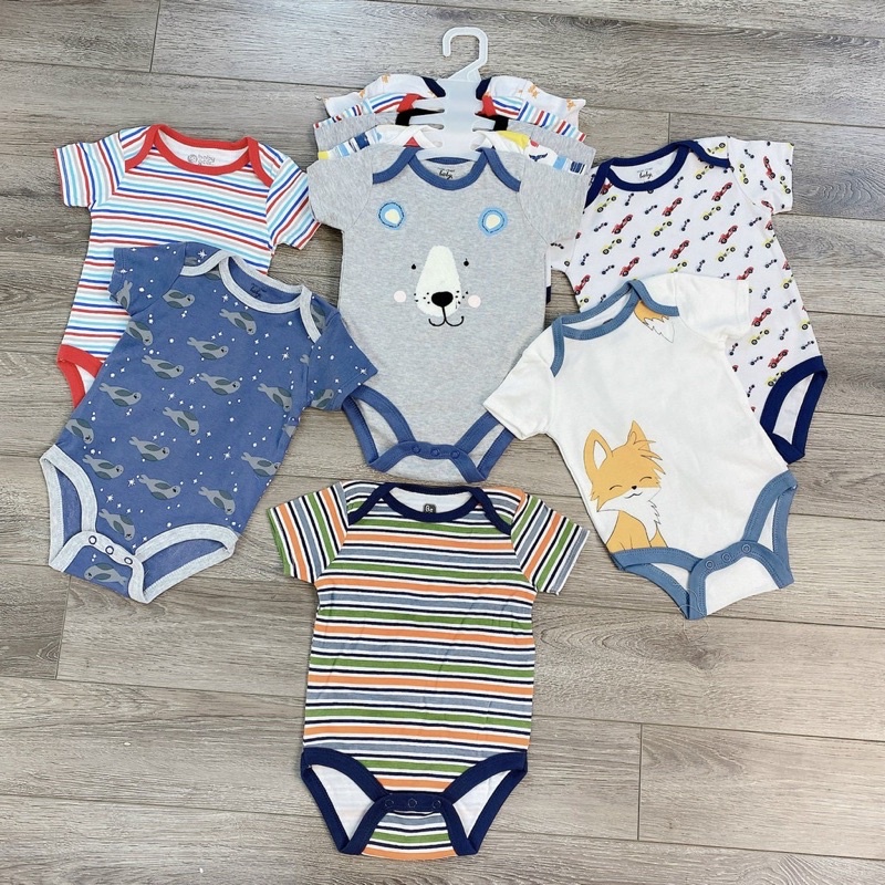 Set 5 Boby Cộc Tay Kèm Móc Cotton Mềm Mại Xuất Mỹ Cho Bé