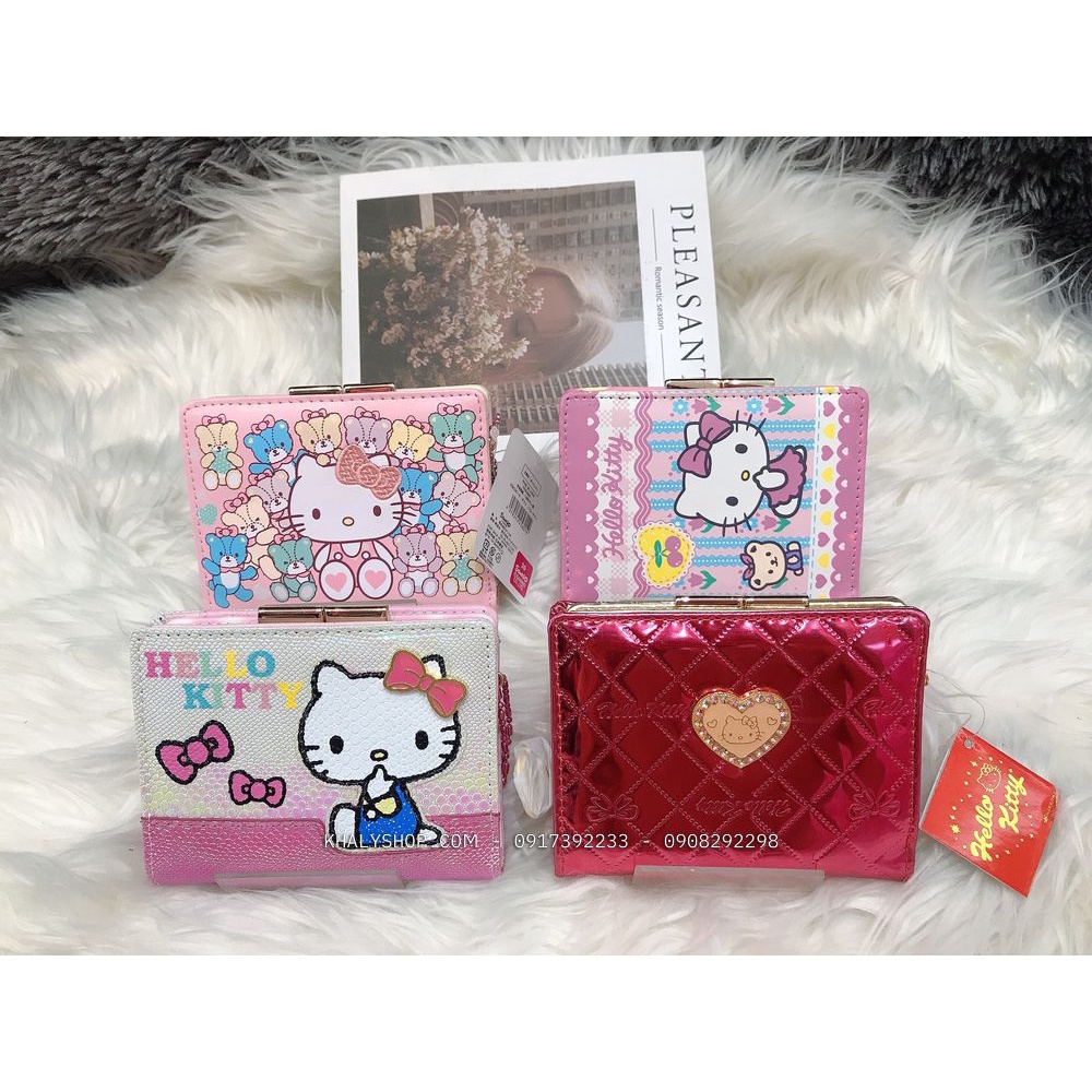Bóp ví tiền cầm tay nút bật da mềm hình Mèo Hello Kitty nhiều ngăn cho bé gái, bạn nữ (Nhật)