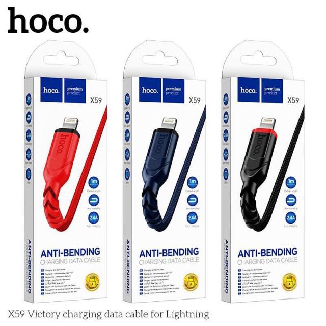 Cáp sạc nhanh Hoco X59 USB to Lightning sạc nhanh 2.4A, đầu sạc chống gẫy gập, hỗ trợ truyền dữ liệu, dài 1m